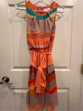 Jessica Simpson Coral, Teal & Orange Colorblock Dress